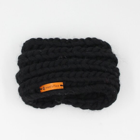Handmade Hand Knit Wool Black English Rib Baby Ear Warmer Headband - Picture 4 of 4